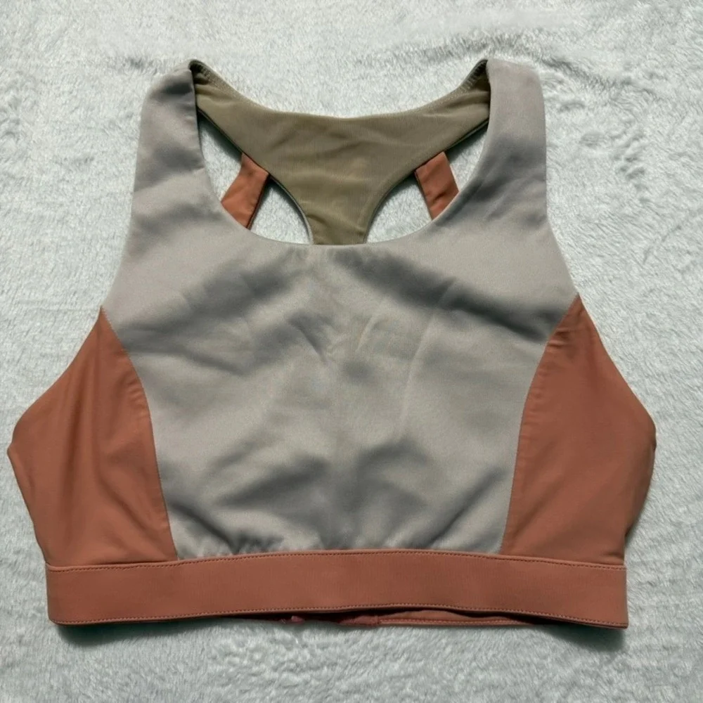 Fabletics Sports Bra Women Small Mauve Clay Colorblock High Impact Racerback Gym